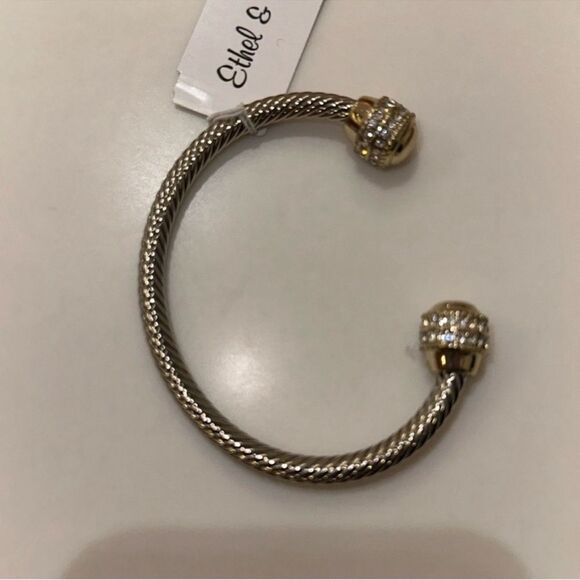 Ethel & Myrtle Stone Cable Cuff Bracelet Silver Gold Rhinestones - Picture 3 of 7